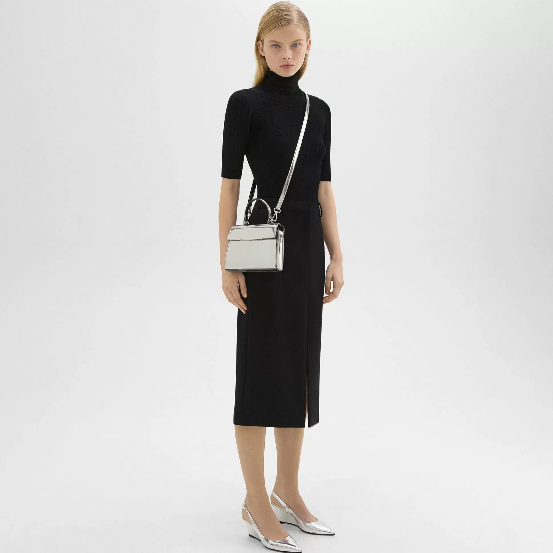 Theory Small Top Handle Bag In Metallic Leather-Women Bags
